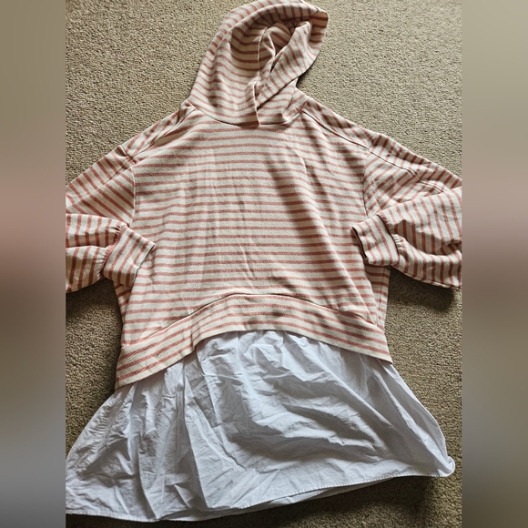 Anthropologie Pilcro Hooded Stripped Sweatshirt Twofer Mini Dress Small - Picture 2 of 6